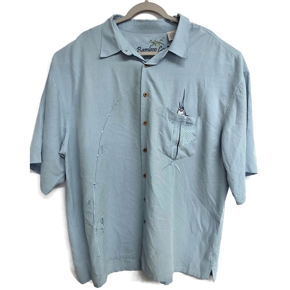 Bamboo Cay Men 3XL Hawaiian Swordfish Blue Marlin Shirt Embroidered Blue